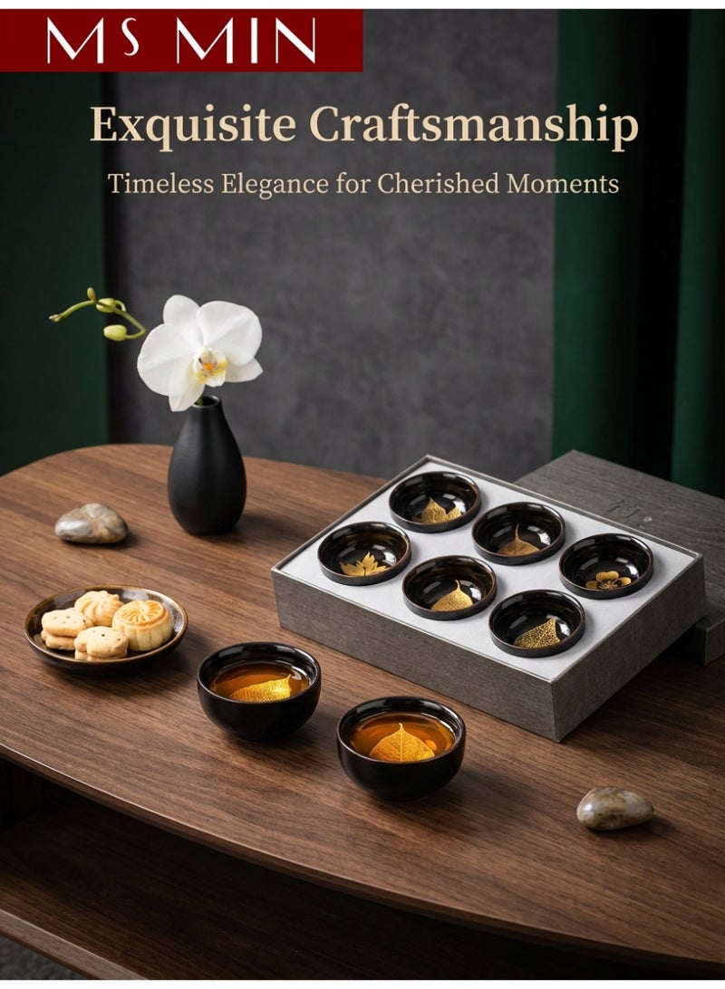 MS MIN Leaf Pattern Tea Cup Gift Set – 6-Piece Tea Bowl Set with Unique Botanical Designs - Image 3